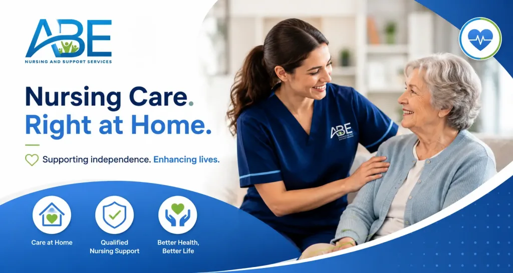 Registered nurse providing NDIS community nursing care to an elderly participant at home – ABE Nursing and Support Services
